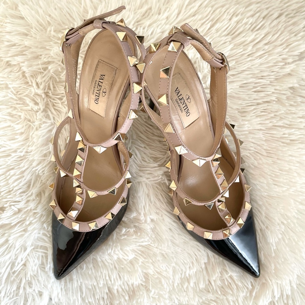 Valentino Rockstud Black & Nude Ankle Pumps